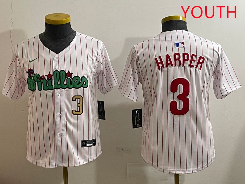 Youth Philadelphia Phillies #3 Harper White three generations Joint Name Nike 2025 MLB Jersey style 2
